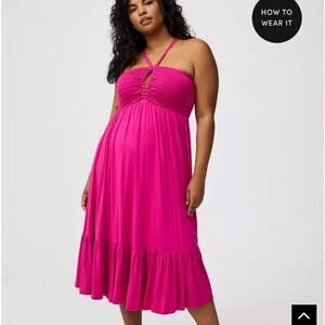 Torrid Pink Super Soft Halter Midi Dress Modern Boho Cruise Resort Party Event